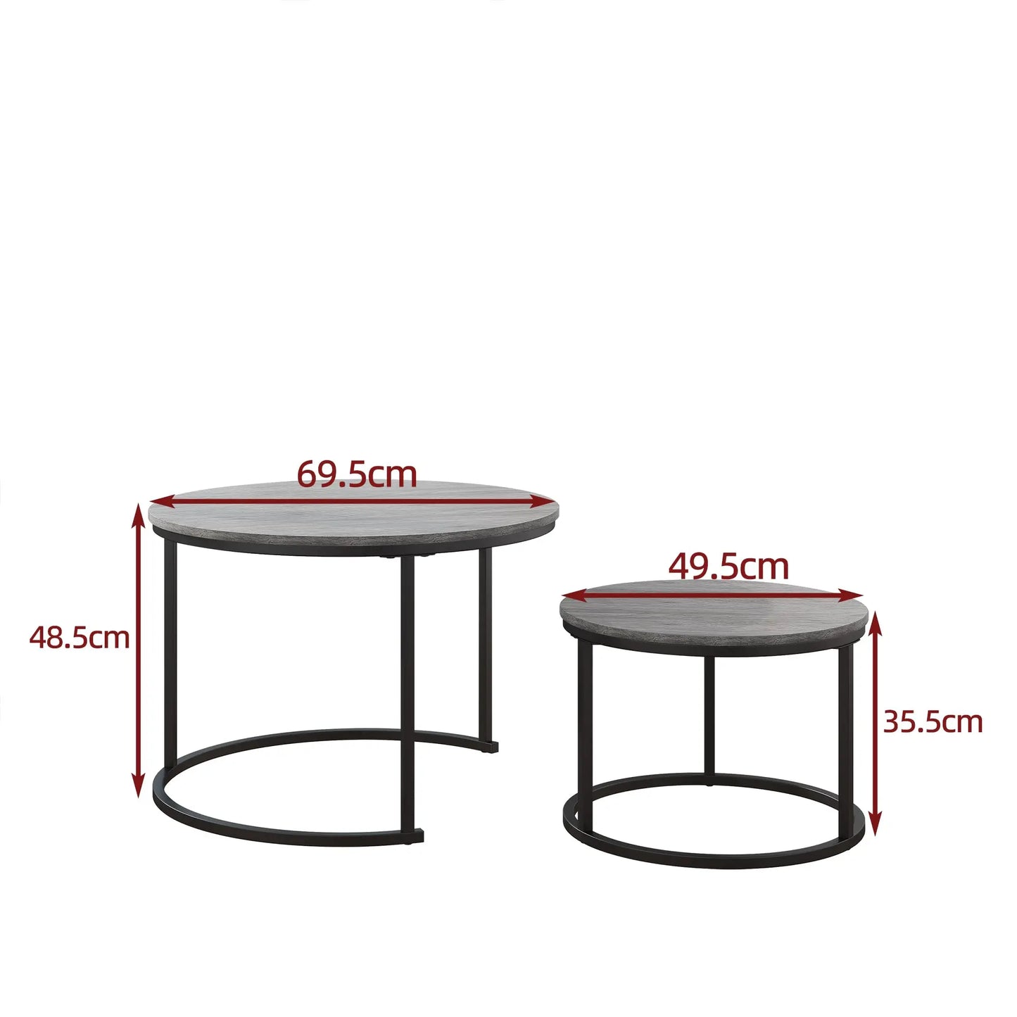Nesting Round Coffee Table Set of 2, Wooden Accent Tables with Metal Frame for Living Room, Stacking Side Tables, Black/Warm Grey HOJINLINERO