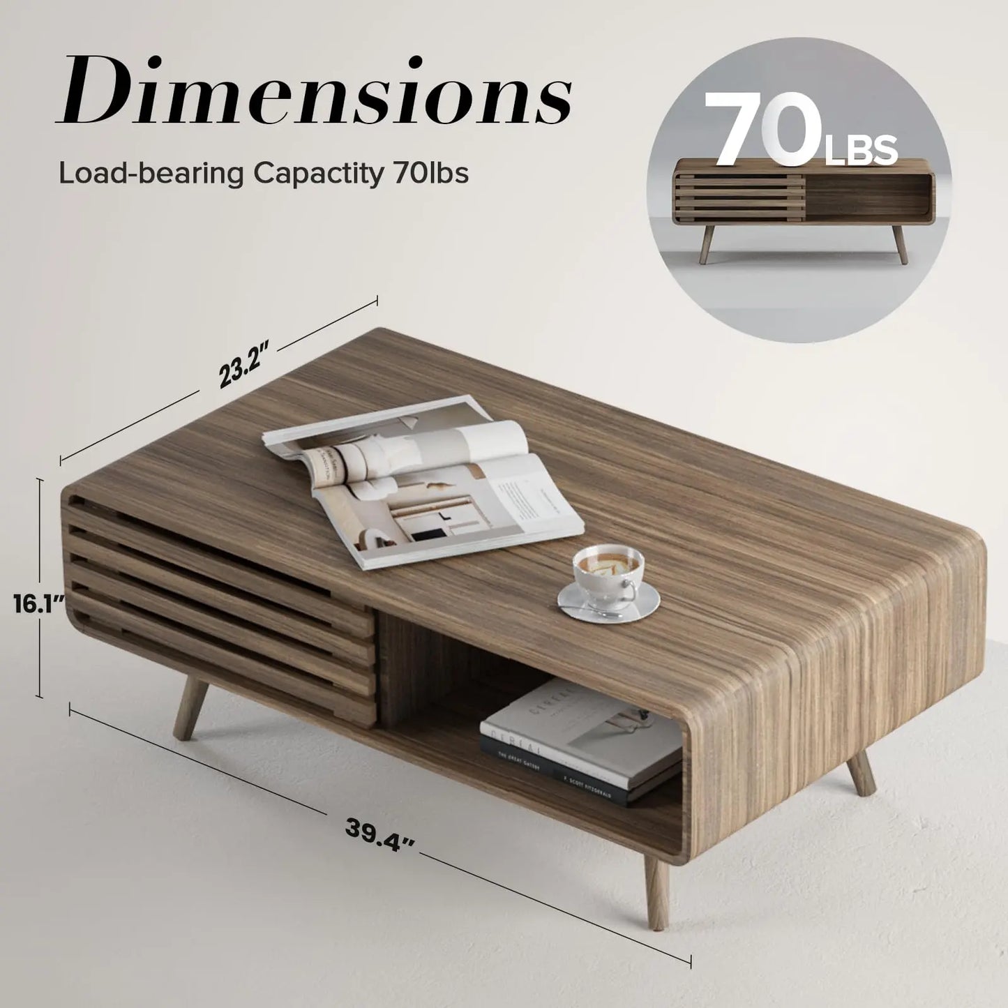 Farmhouse Wood Coffee Table with Storage for Living Room, Easy Assembly, Light Brown Easyego