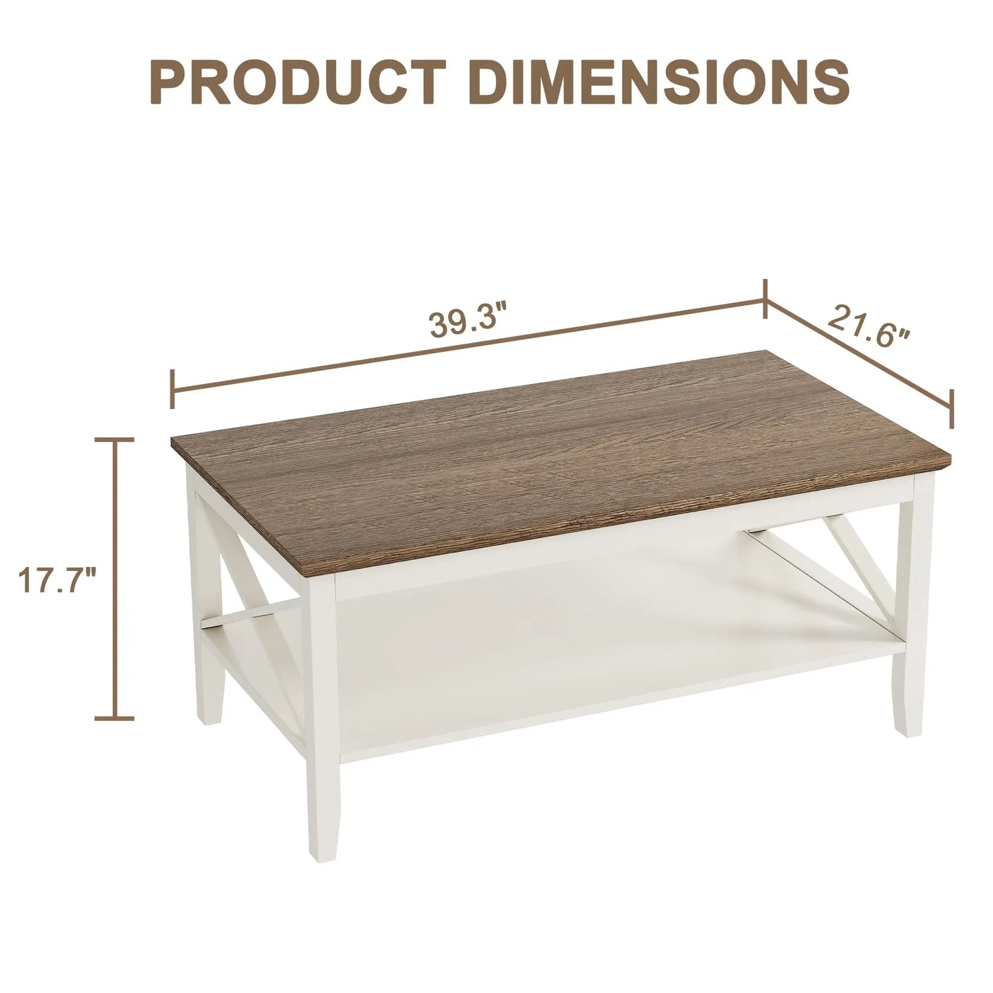 White Wooden Farmhouse Coffee Table with Thick Legs and Storage for Living Room ChooChoo