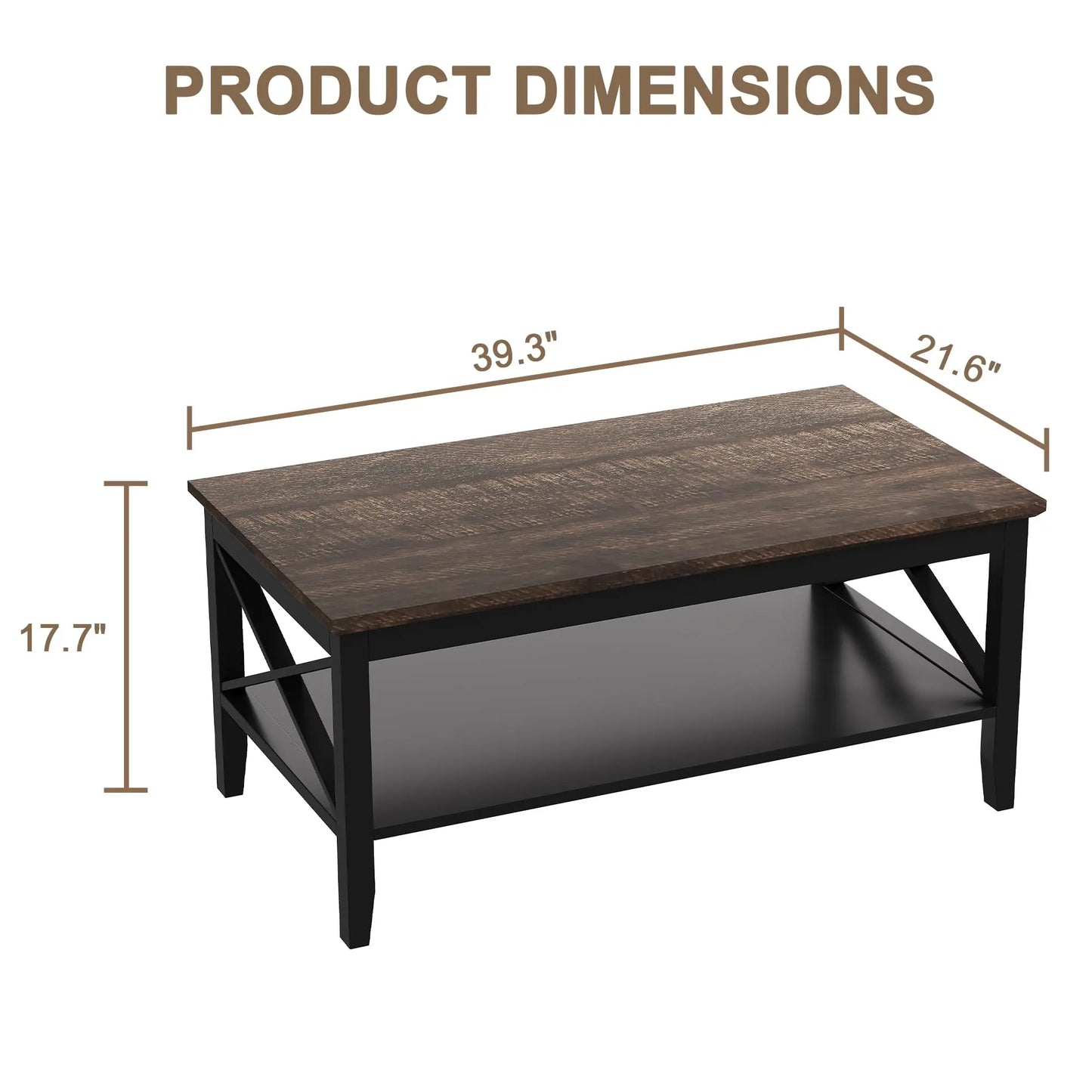 Black Wooden Coffee Table with Thick Legs and Storage for Living Room ChooChoo