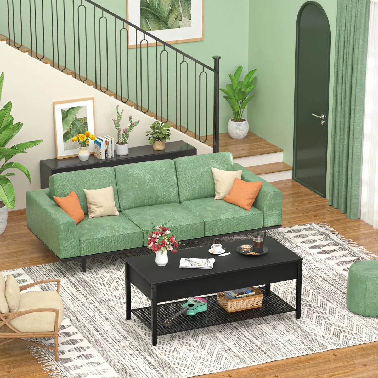 Lift Top Coffee Table with Storage Shelf and Hidden Compartment, Modern Wood and Metal Table for Living Room, Black Homieasy