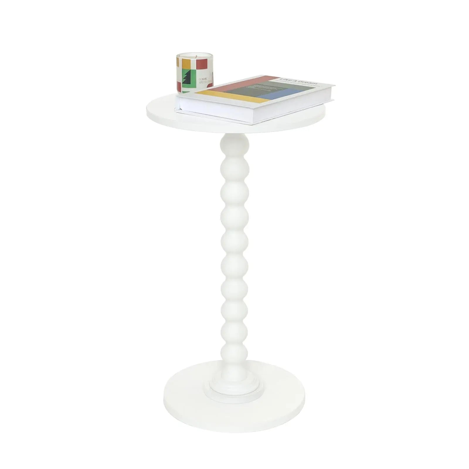 Round Side Table, Small Modern Drink Table with Solid Wood Legs for Living Room, Bedroom, Office, White Fultyle