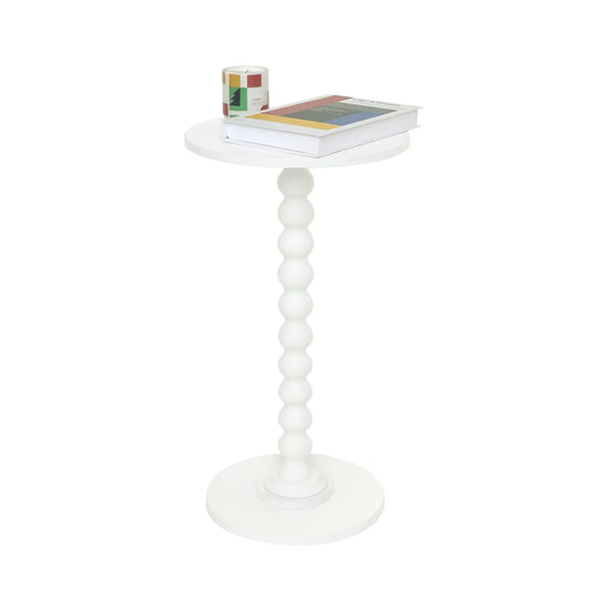 Round Side Table, Small Modern Drink Table with Solid Wood Legs for Living Room, Bedroom, Office, White Fultyle
