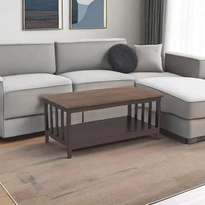 Espresso Farmhouse Coffee Table with Shelf, 40 Inch Living Room Table ChooChoo
