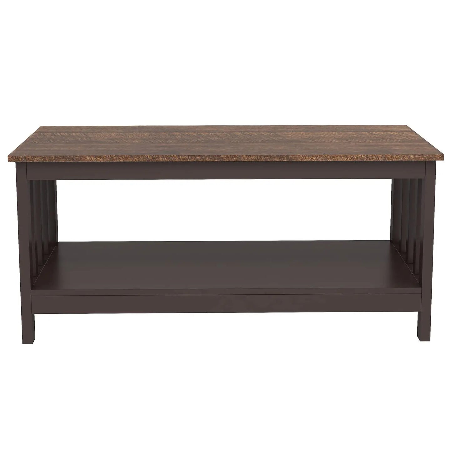 Espresso Farmhouse Coffee Table with Shelf, 40 Inch Living Room Table ChooChoo