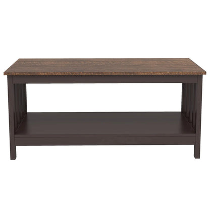 Espresso Farmhouse Coffee Table with Shelf, 40 Inch Living Room Table ChooChoo