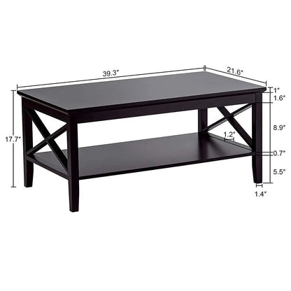 Black Wood Coffee Table with Thick Legs and Storage for Living Room ChooChoo