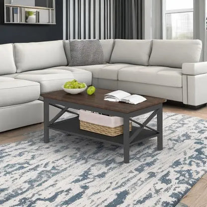 Black Wooden Coffee Table with Thick Legs and Storage for Living Room ChooChoo