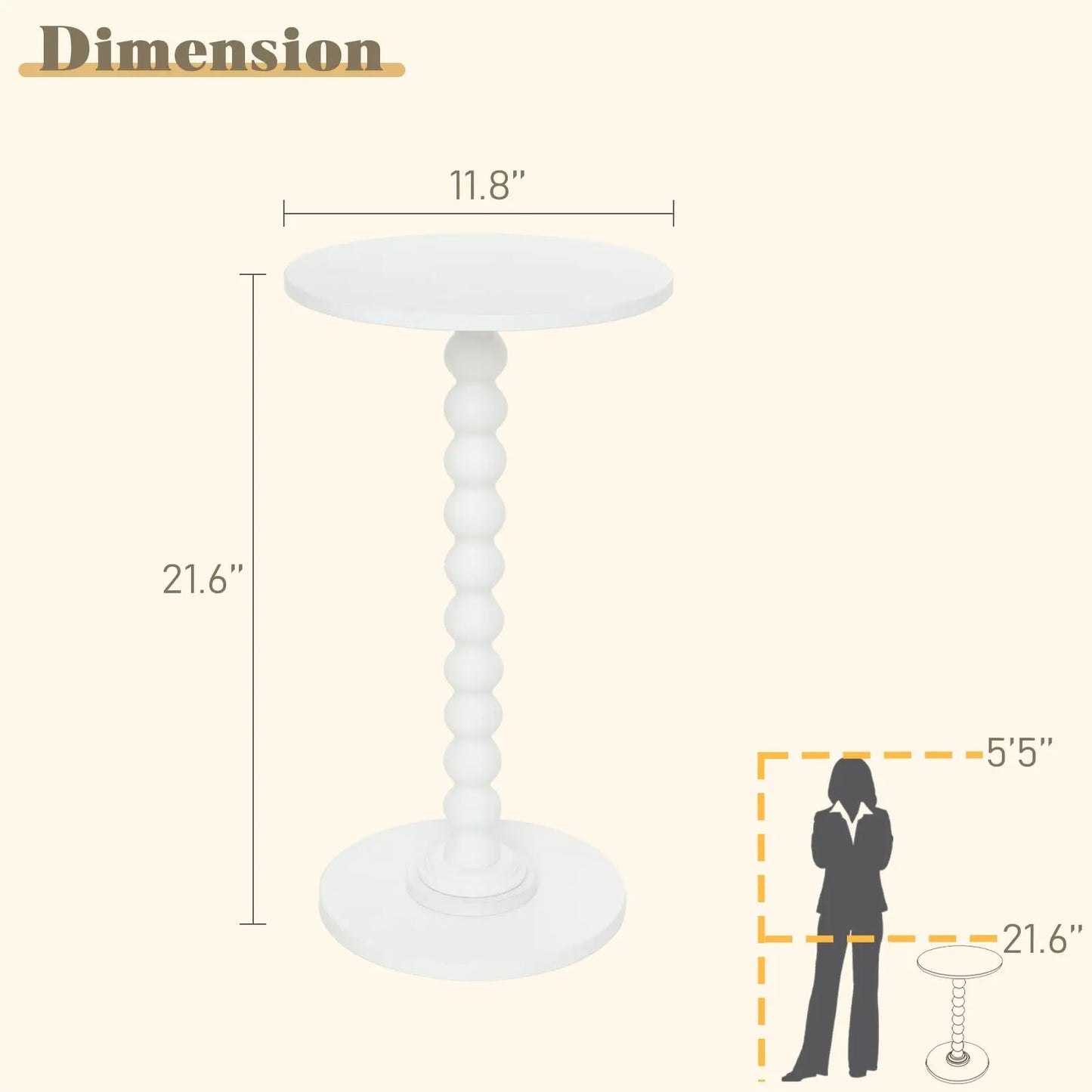 Round Side Table, Small Modern Drink Table with Solid Wood Legs for Living Room, Bedroom, Office, White Fultyle