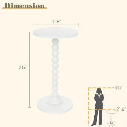 Round Side Table, Small Modern Drink Table with Solid Wood Legs for Living Room, Bedroom, Office, White Fultyle