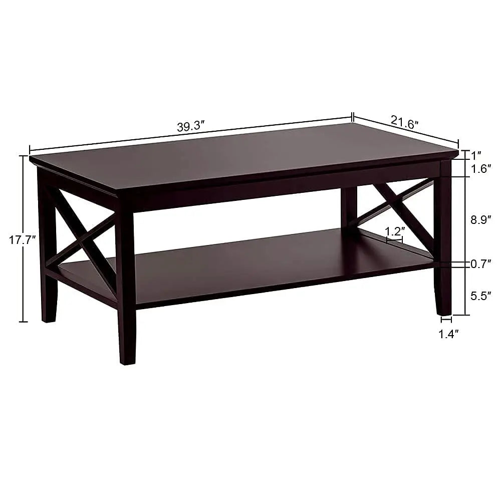 Espresso Wood Coffee Table with Thick Legs and Storage, 40 Inch Living Room Table ChooChoo