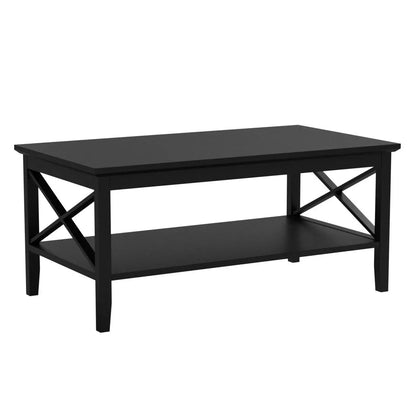 Black Wood Coffee Table with Thick Legs and Storage for Living Room ChooChoo