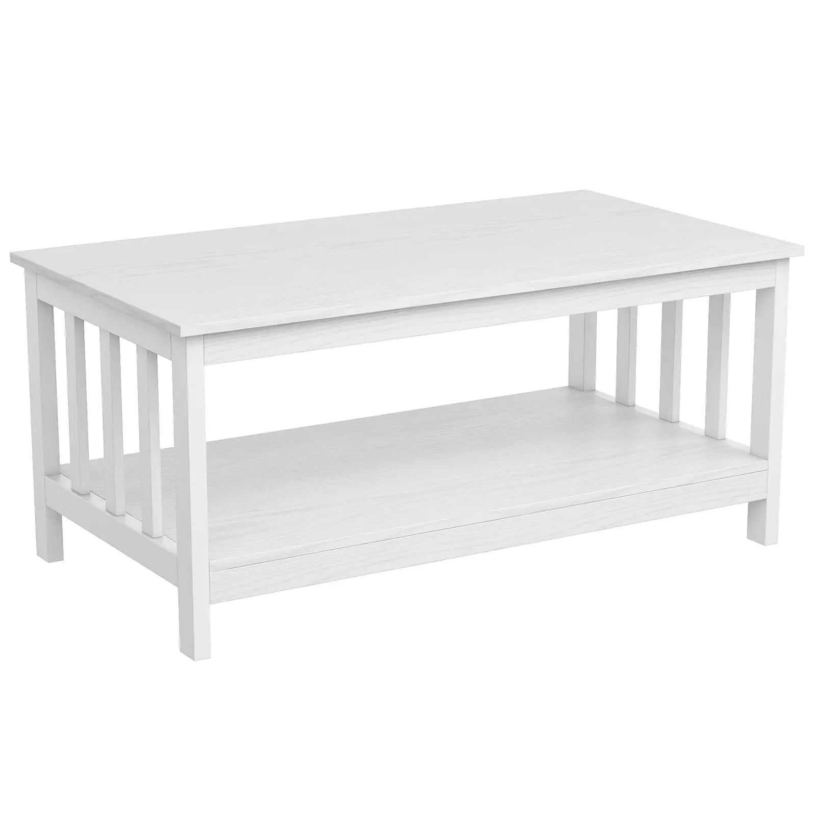 White Farmhouse Coffee Table with Shelf, 40 Inch Living Room Table ChooChoo