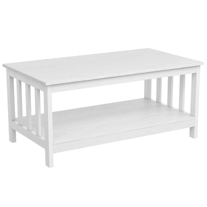 White Farmhouse Coffee Table with Shelf, 40 Inch Living Room Table ChooChoo