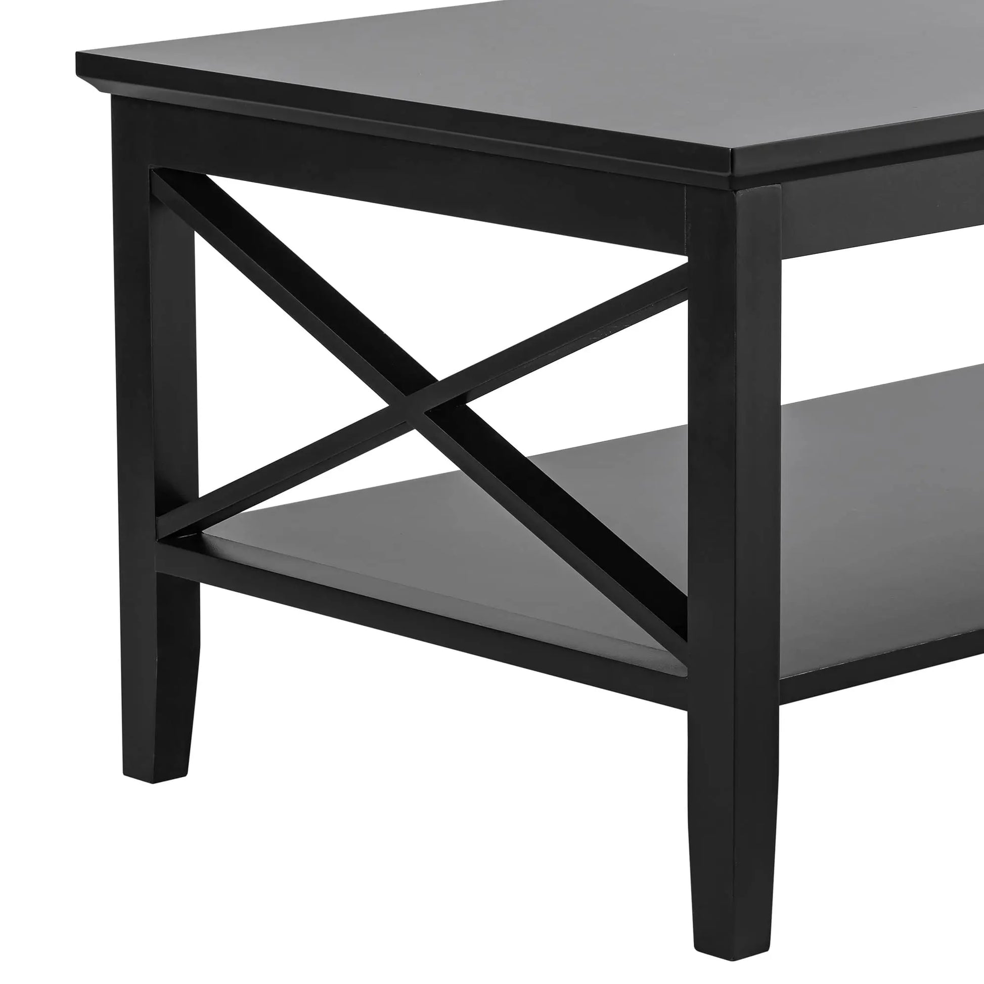 Black Wood Coffee Table with Thick Legs and Storage for Living Room ChooChoo