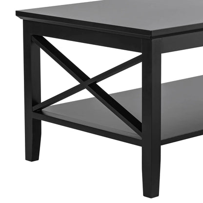 Black Wood Coffee Table with Thick Legs and Storage for Living Room ChooChoo