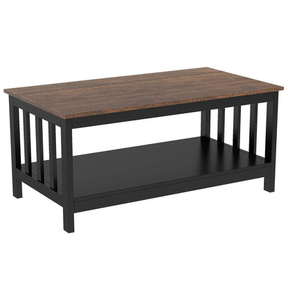 Black Farmhouse Coffee Table with Shelf, 40 Inch Living Room Table ChooChoo
