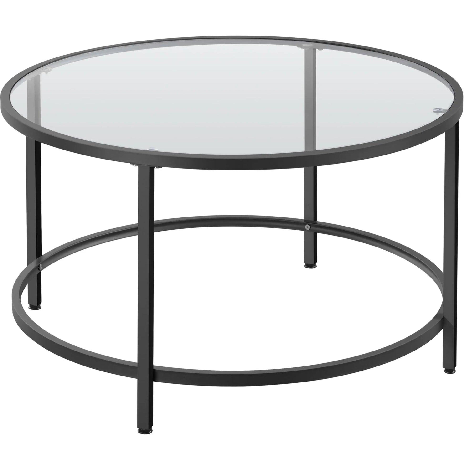 27.6" Round Glass Coffee Table with Black Metal Frame for Living Room, Office, or Apartment - Ruche Bee