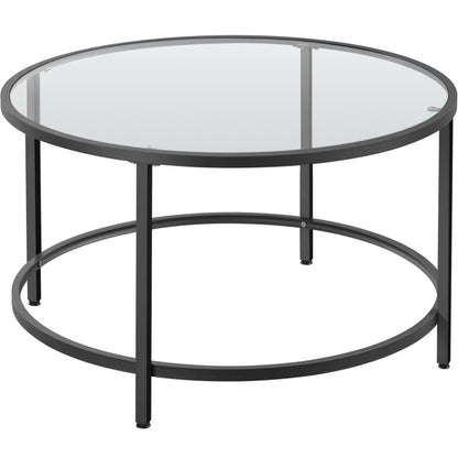 27.6" Round Glass Coffee Table with Black Metal Frame for Living Room, Office, or Apartment - Ruche Bee