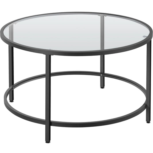 27.6" Round Glass Coffee Table with Black Metal Frame for Living Room, Office, or Apartment - Ruche Bee