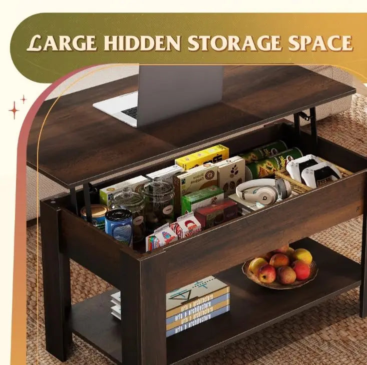 39" Lift Top Coffee Table with Hidden Compartment and Storage Shelf for Living Room or Office, Espresso WLIVE