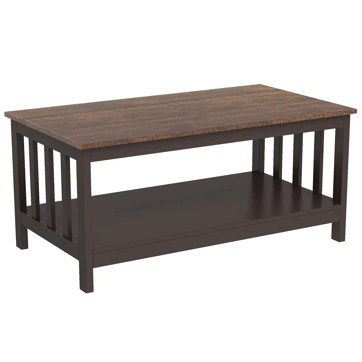 Espresso Farmhouse Coffee Table with Shelf, 40 Inch Living Room Table ChooChoo