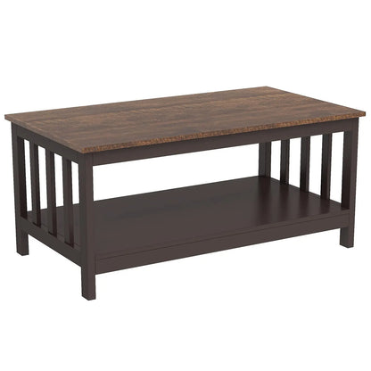 Espresso Farmhouse Coffee Table with Shelf, 40 Inch Living Room Table ChooChoo