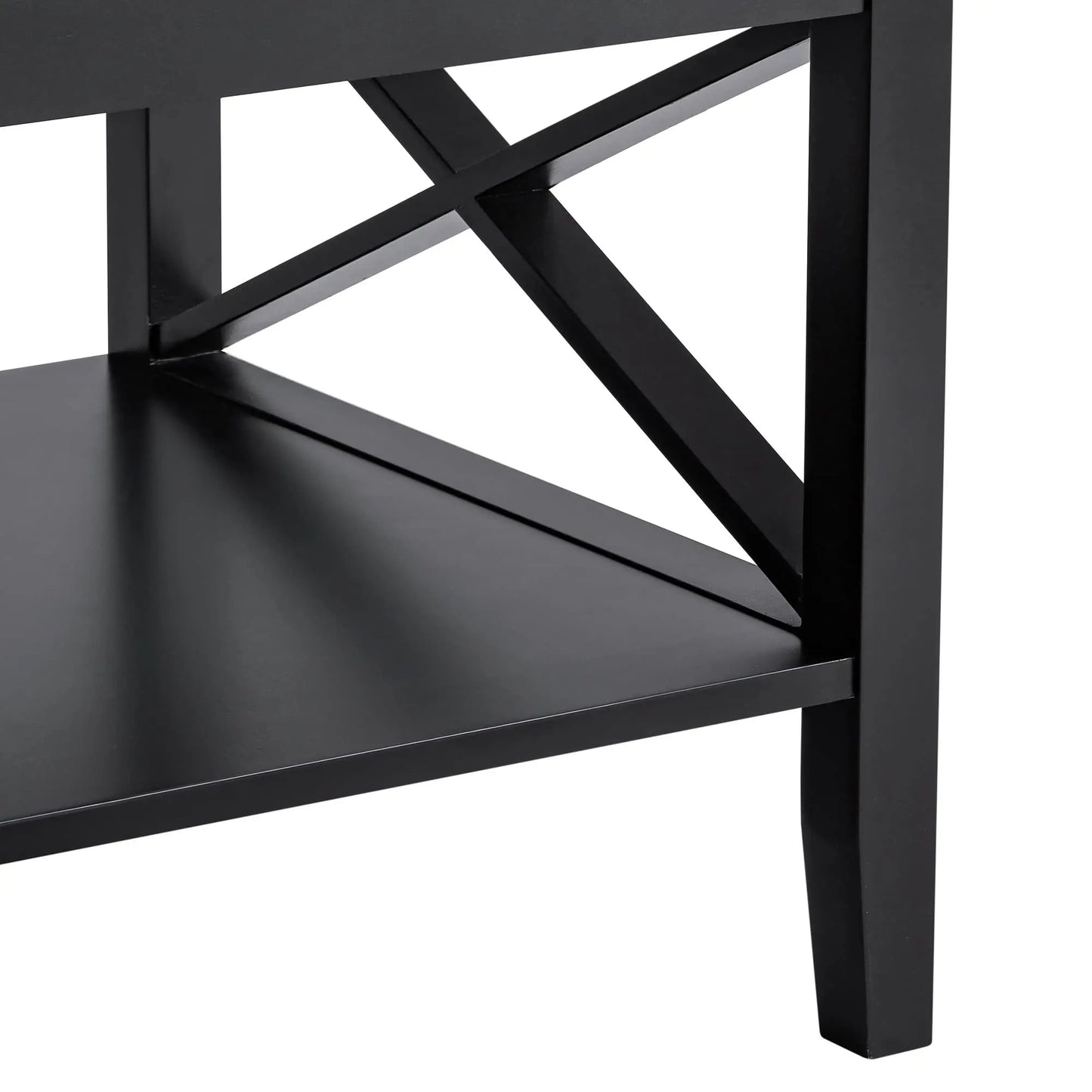 Black Wood Coffee Table with Thick Legs and Storage for Living Room ChooChoo