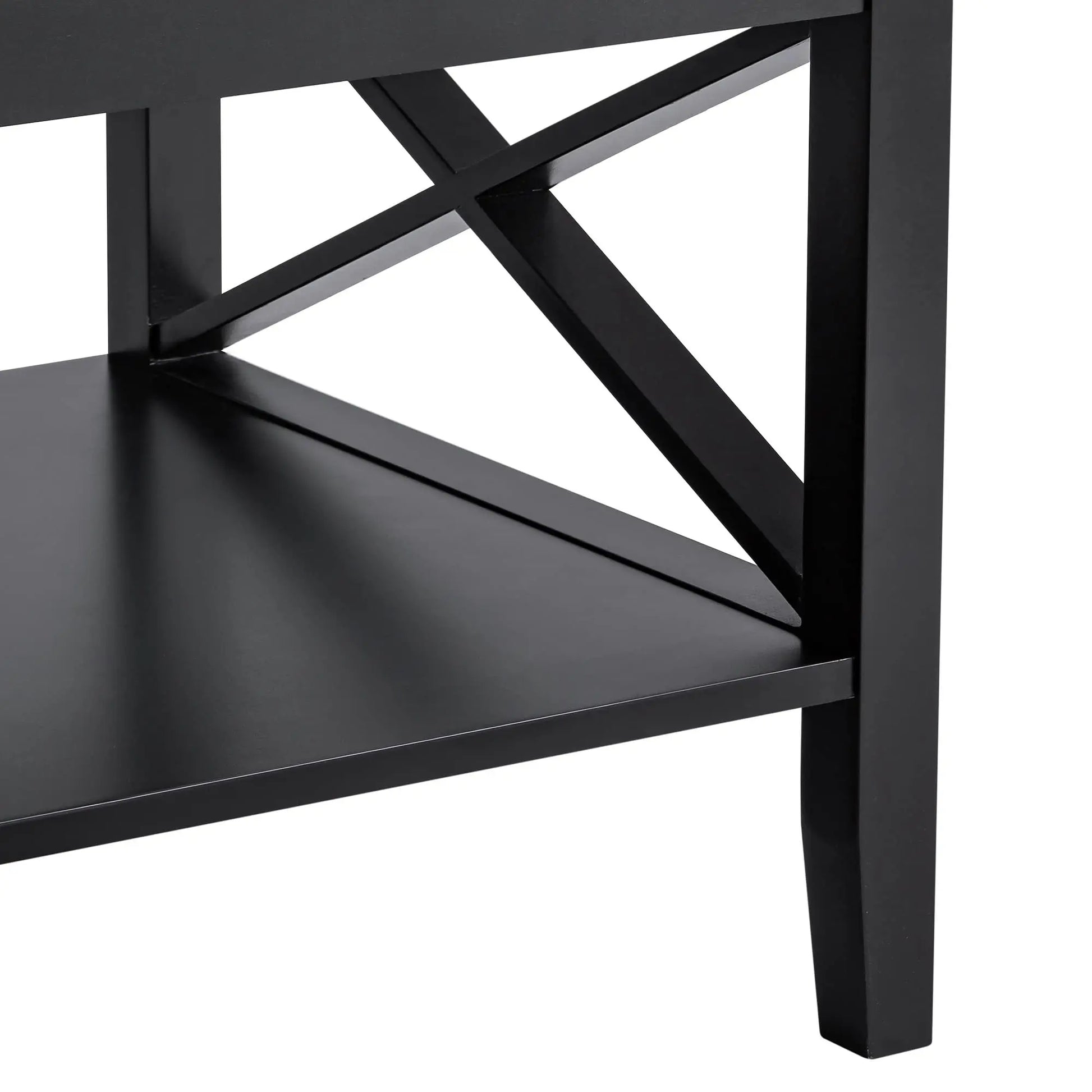 Black Wood Coffee Table with Thick Legs and Storage for Living Room ChooChoo