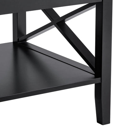 Black Wood Coffee Table with Thick Legs and Storage for Living Room ChooChoo