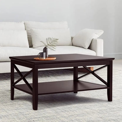 Espresso Wood Coffee Table with Thick Legs and Storage, 40 Inch Living Room Table ChooChoo