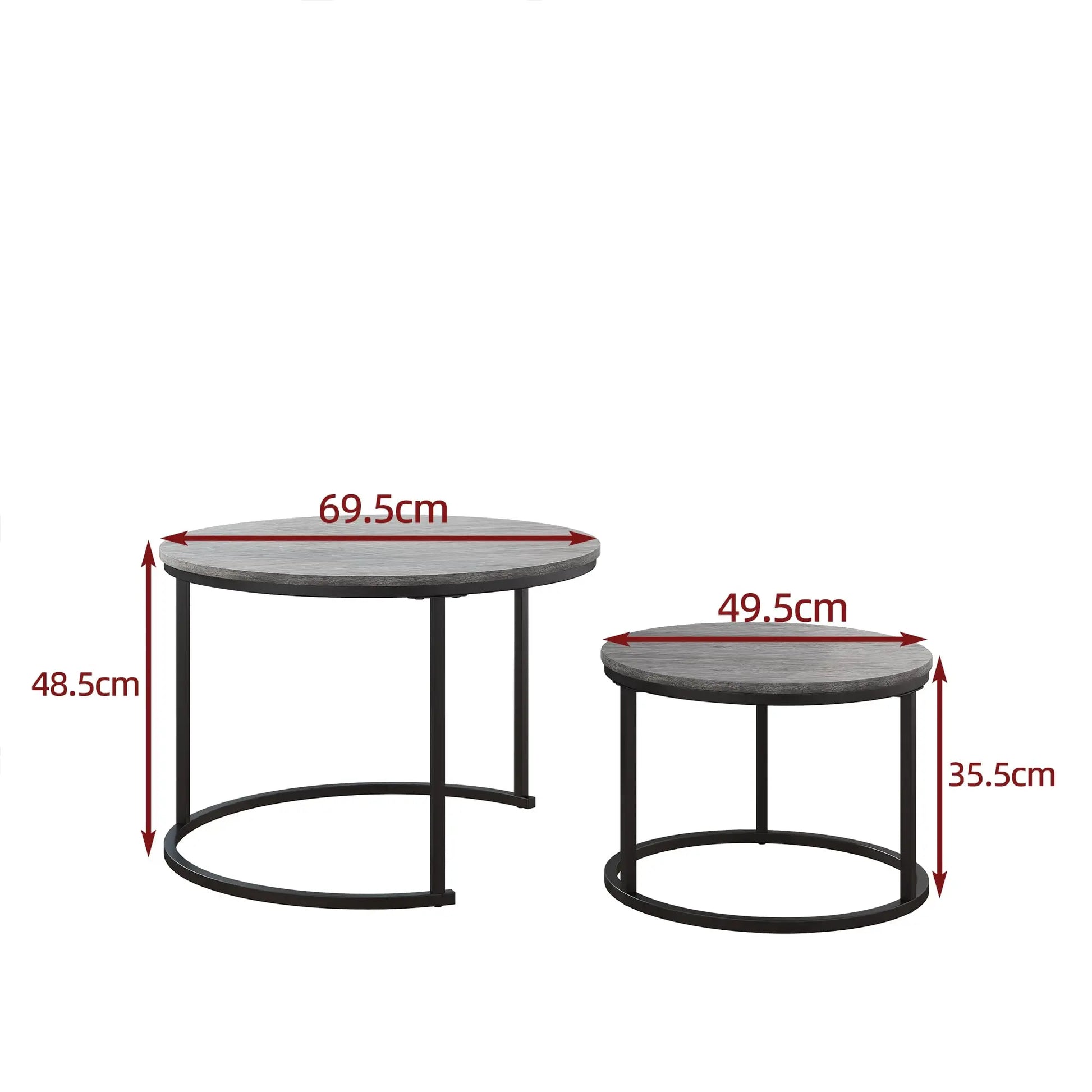 Nesting Round Coffee Table Set of 2, Wooden Accent Tables with Metal Frame for Living Room, Stacking Side Tables, Black/Warm Grey HOJINLINERO