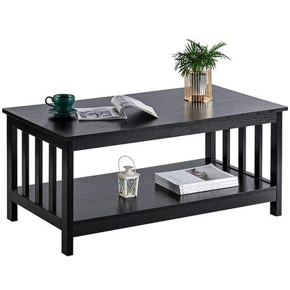 Black Wood Mission Coffee Table with Shelf, 40 Inch Living Room Table ChooChoo