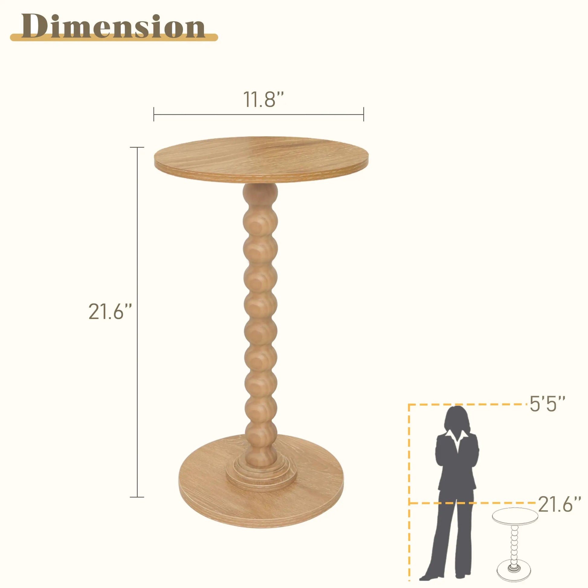 Small Round Side Table, Modern Martini Drink Table with Solid Wood Legs for Living Room, Bedroom, Office, Rustic Walnut Fultyle