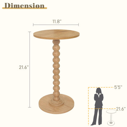 Small Round Side Table, Modern Martini Drink Table with Solid Wood Legs for Living Room, Bedroom, Office, Rustic Walnut Fultyle