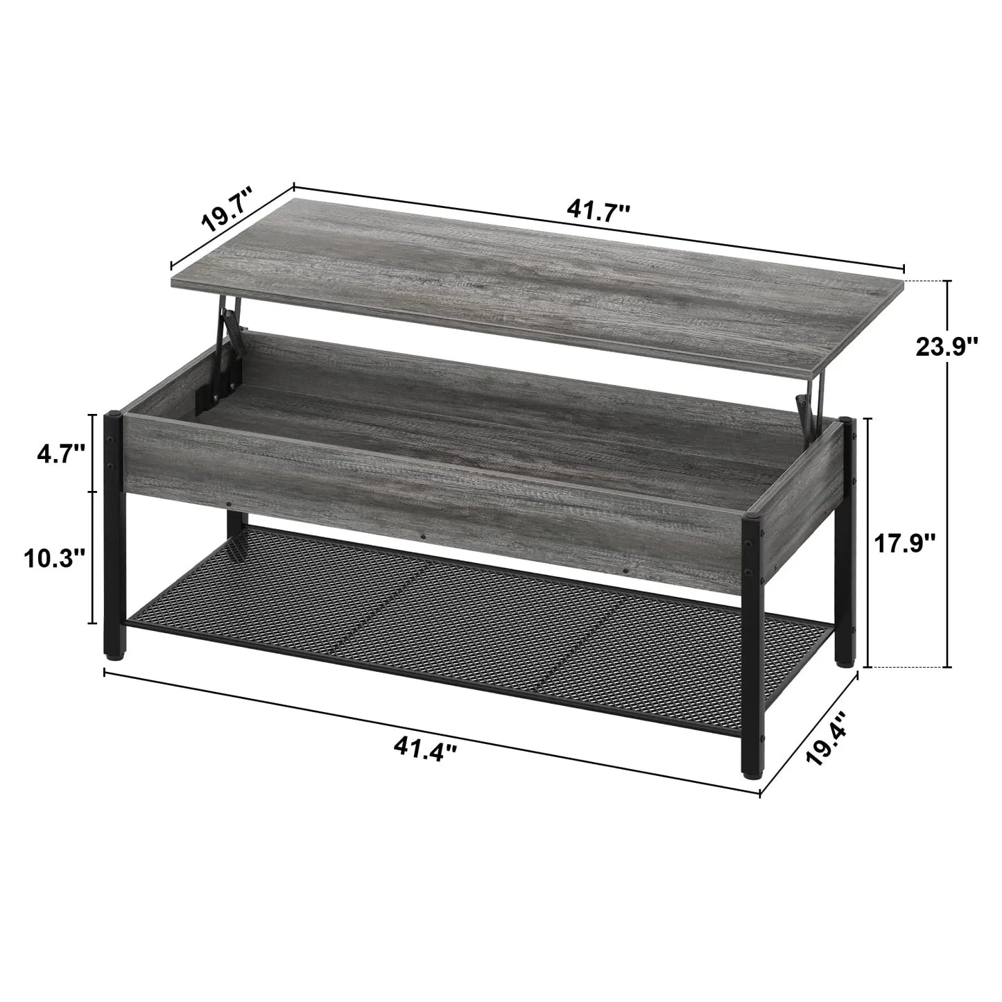 Lift Top Coffee Table with Storage Shelf and Hidden Compartment, Modern Wood and Metal Table for Living Room, Black Oak Homieasy