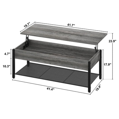 Lift Top Coffee Table with Storage Shelf and Hidden Compartment, Modern Wood and Metal Table for Living Room, Black Oak Homieasy