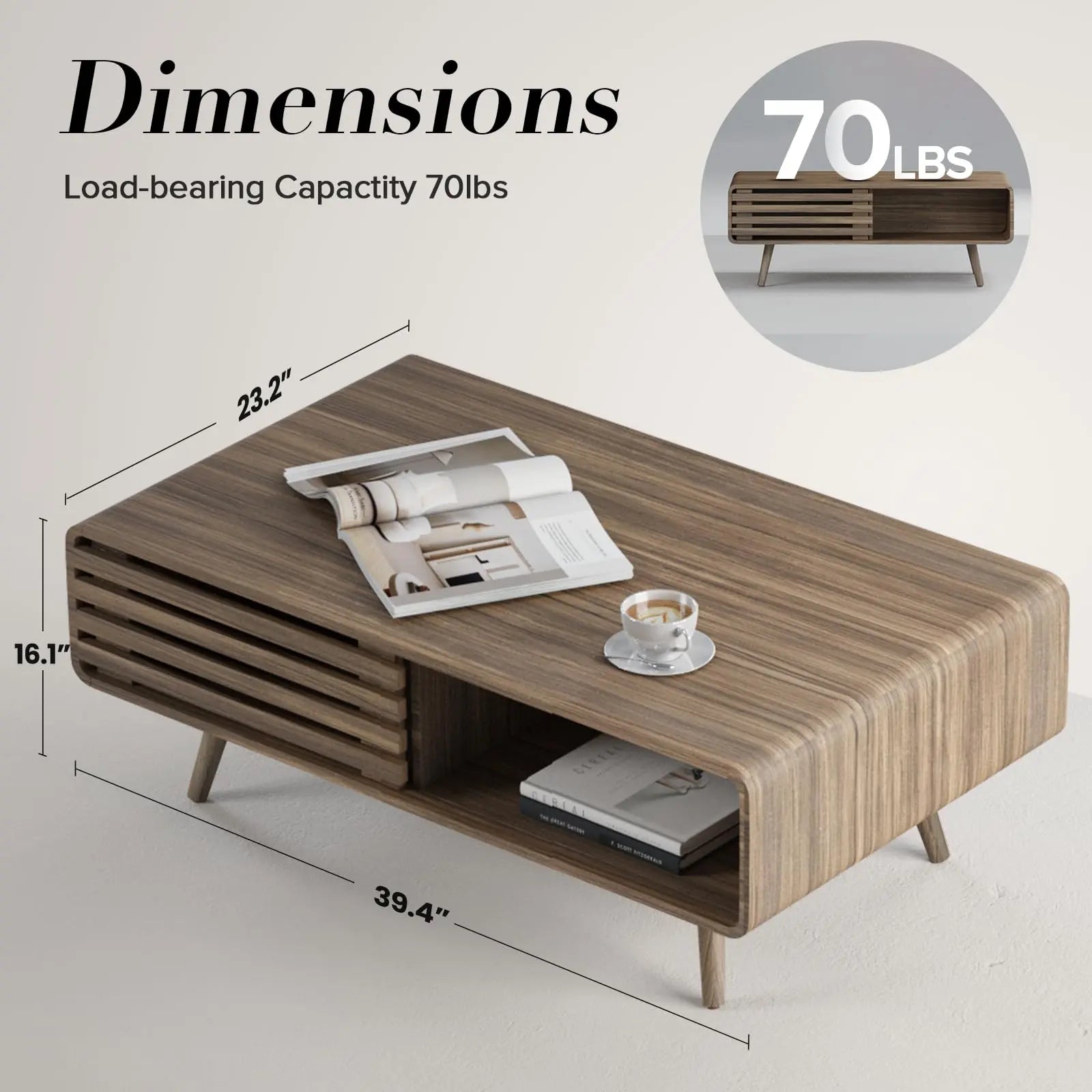 Farmhouse Wood Coffee Table with Storage for Living Room, Easy Assembly, Light Brown Easyego