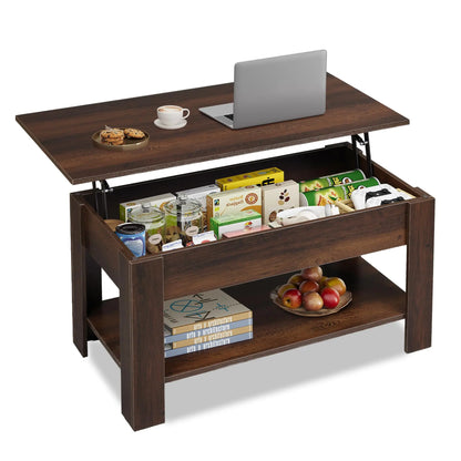 39" Lift Top Coffee Table with Hidden Compartment and Storage Shelf for Living Room or Office, Espresso - Ruche Bee