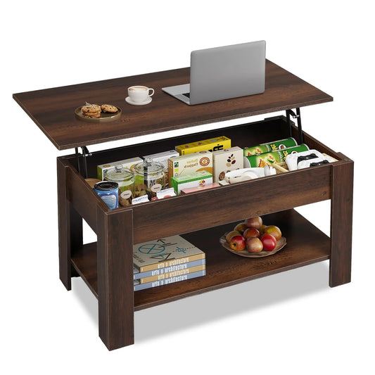 39" Lift Top Coffee Table with Hidden Compartment and Storage Shelf for Living Room or Office, Espresso - Ruche Bee
