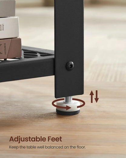 2-Tier Industrial Coffee Table with Mesh Shelf, Steel Frame, Adjustable Feet for Living Room, Rustic Brown/Black VASAGLE