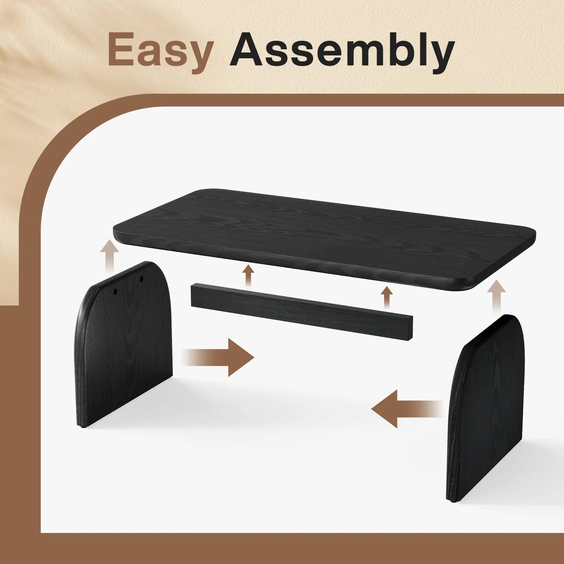 Rectangle Wood Coffee Table, 47-Inch Farmhouse Accent Center Table with Sturdy Base and Rounded Corners, Black Tribesigns