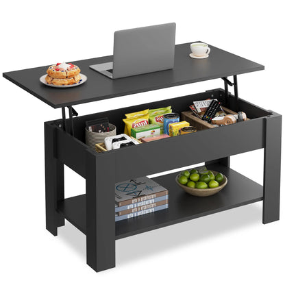 39" Lift Top Coffee Table with Hidden Compartment and Storage Shelf for Living Room or Office, Black WLIVE