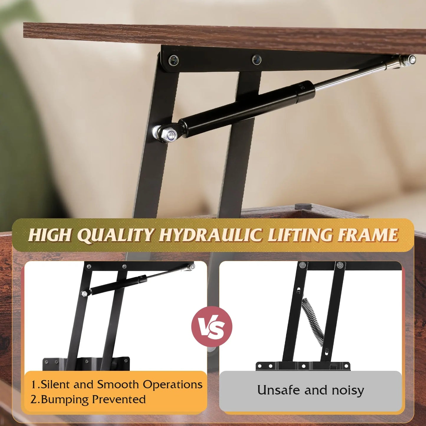 39" Lift Top Coffee Table with Hidden Compartment and Storage Shelf for Living Room or Office, Espresso WLIVE