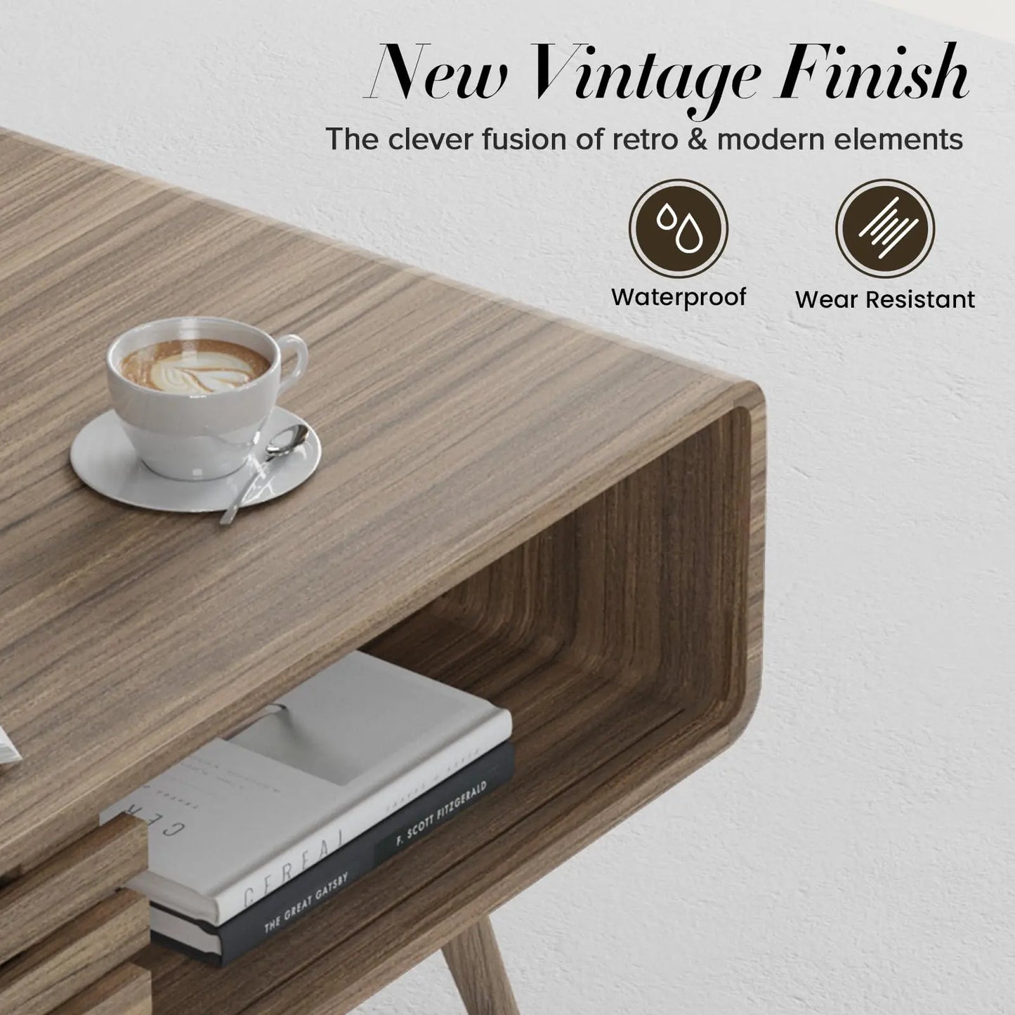 Farmhouse Wood Coffee Table with Storage for Living Room, Easy Assembly, Light Brown Easyego