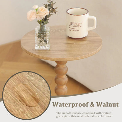 Small Round Side Table, Modern Martini Drink Table with Solid Wood Legs for Living Room, Bedroom, Office, Rustic Walnut Fultyle