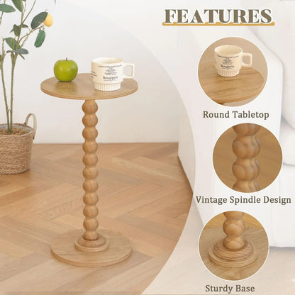 Small Round Side Table, Modern Martini Drink Table with Solid Wood Legs for Living Room, Bedroom, Office, Rustic Walnut Fultyle