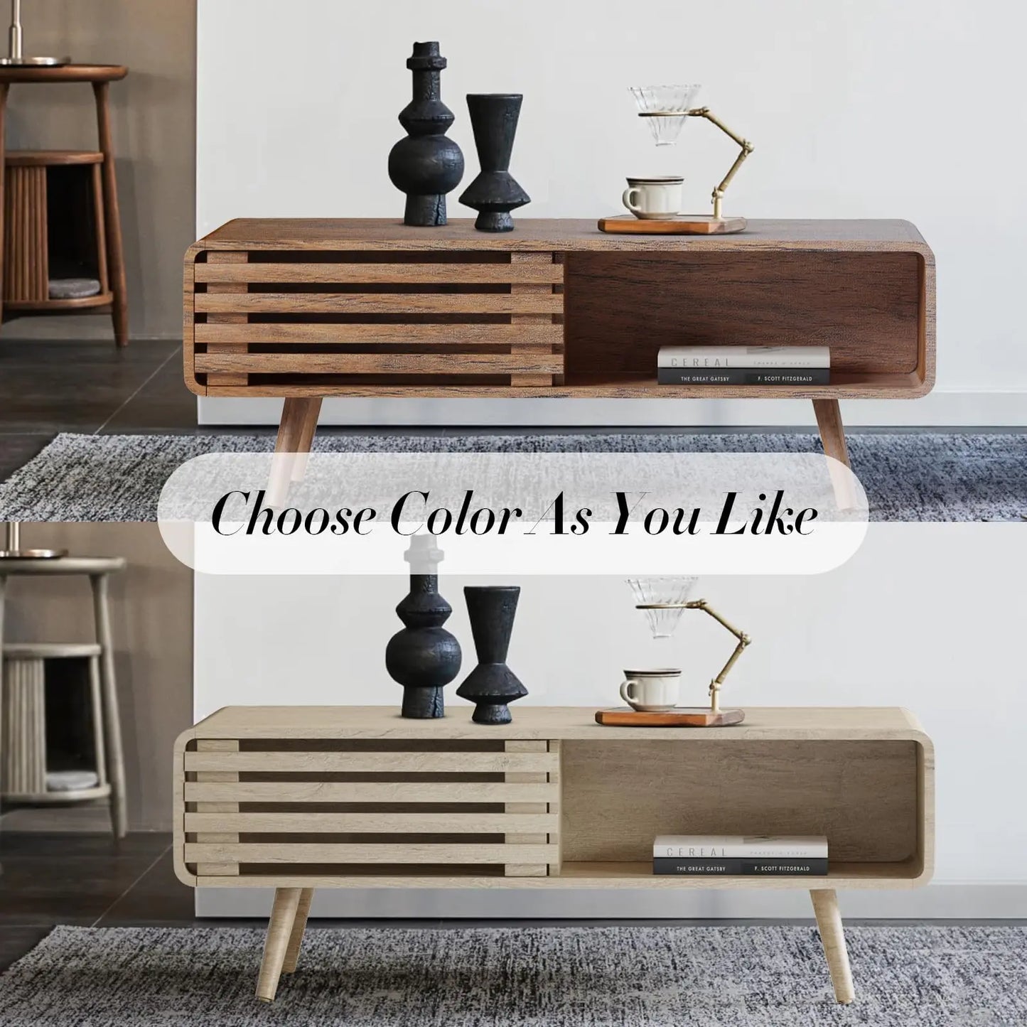 Farmhouse Wood Coffee Table with Storage for Living Room, Easy Assembly, Walnut Easyego