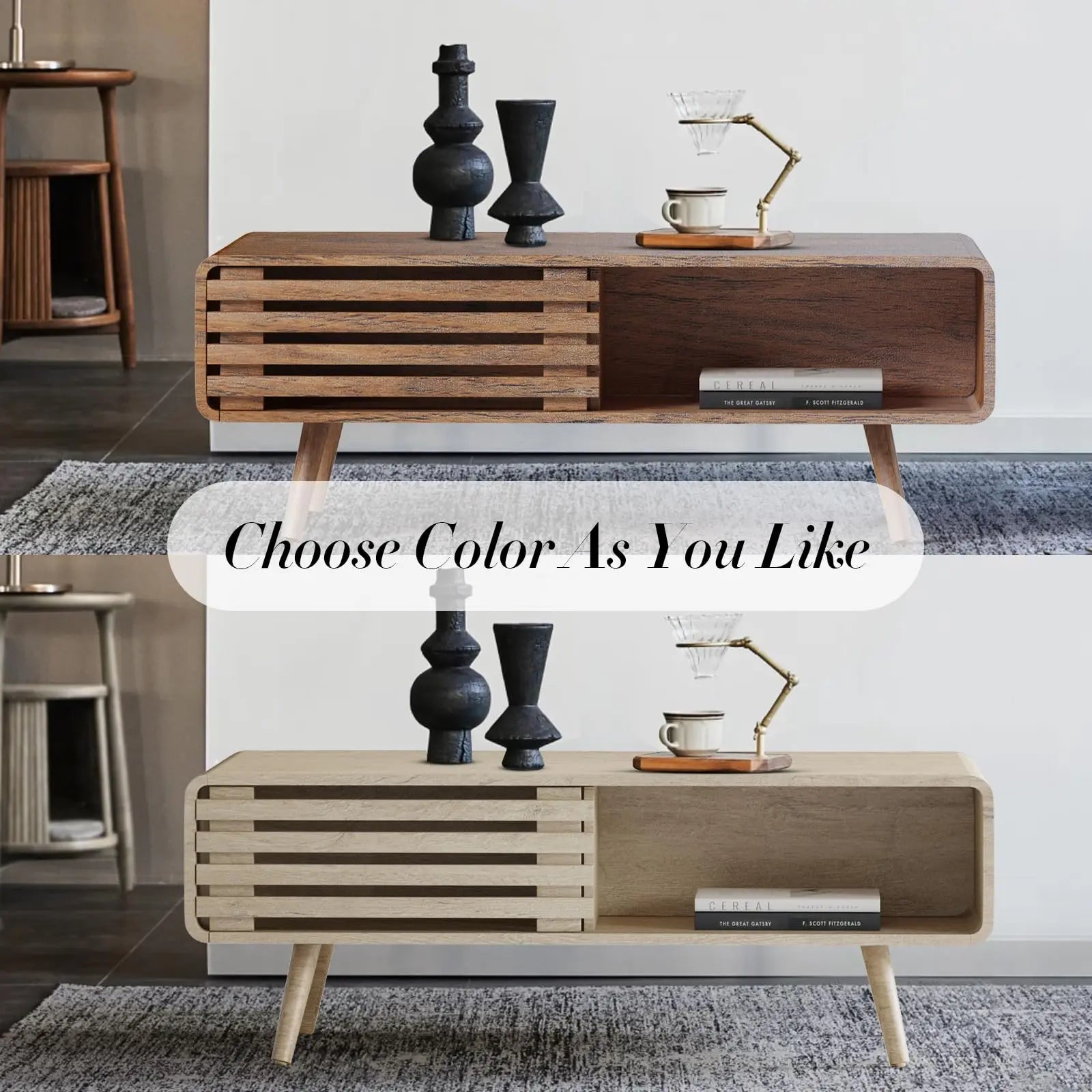 Farmhouse Wood Coffee Table with Storage for Living Room, Easy Assembly, Walnut Easyego