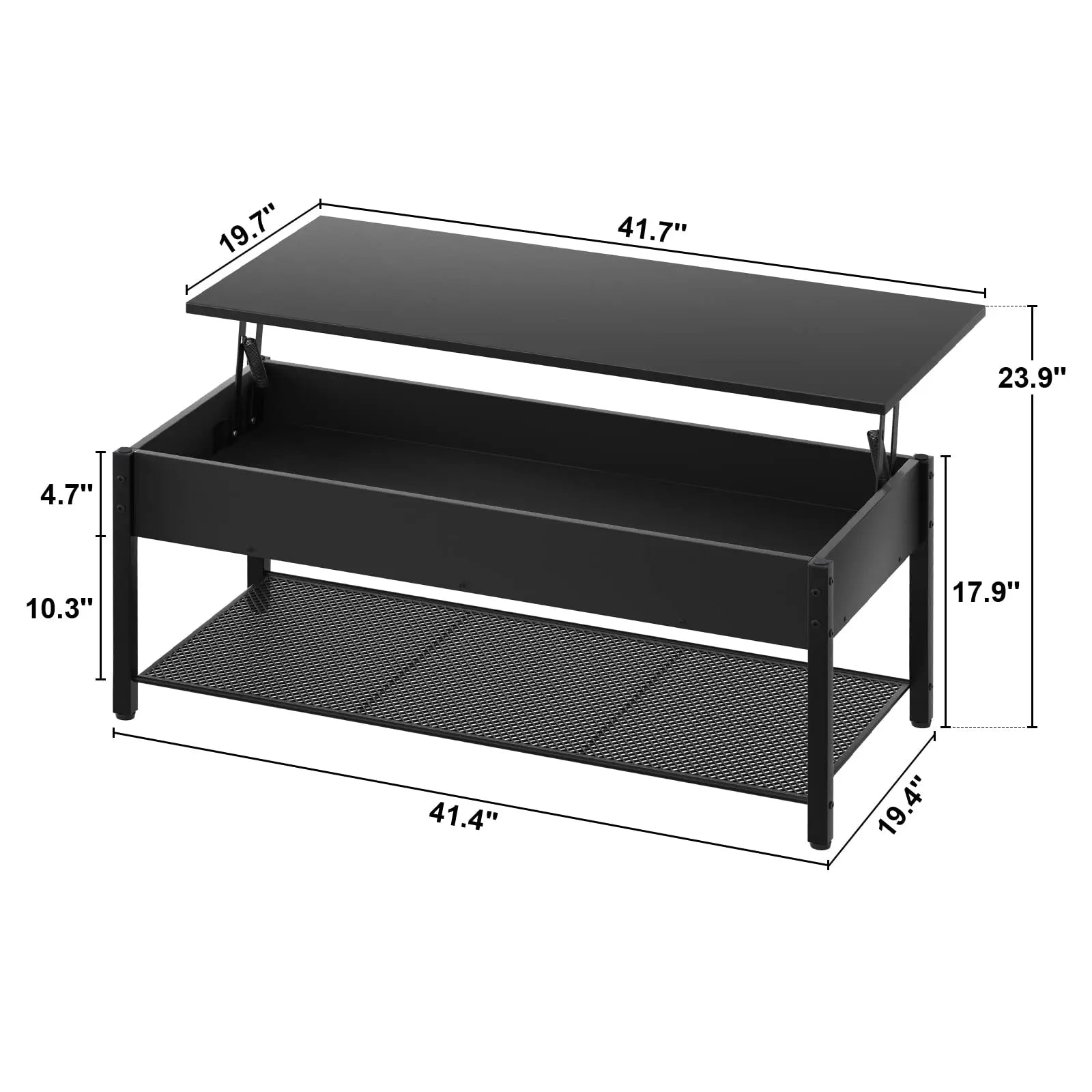 Lift Top Coffee Table with Storage Shelf and Hidden Compartment, Modern Wood and Metal Table for Living Room, Black Homieasy